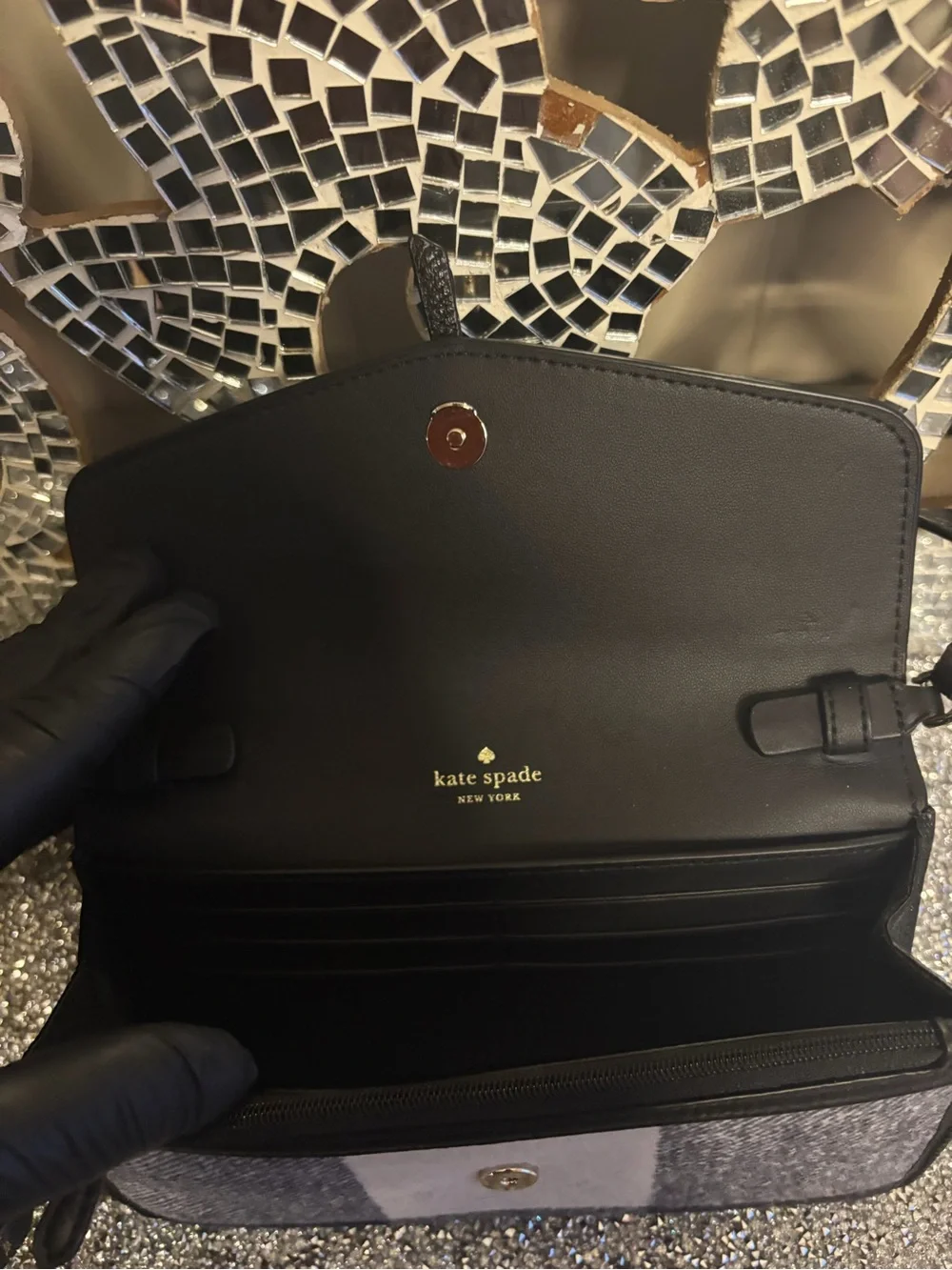 🌟Kate Spade Black and Gray Check Envelope Crossbody